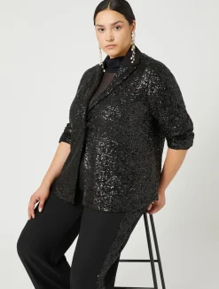 Best Marina Rinaldi Blazer in technical fabric and sequins BLACK