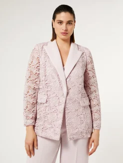 Sale Marina Rinaldi Blazer jacket in laminated macramé PINK