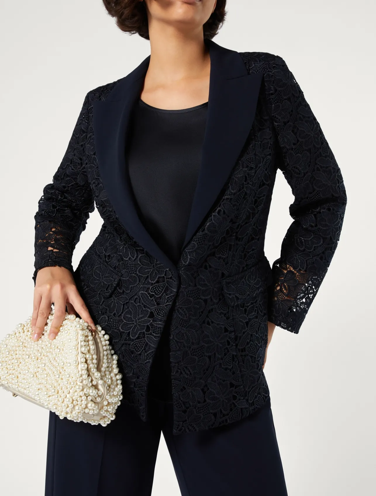 Discount Marina Rinaldi Blazer jacket in laminated macramé MIDNIGHTBLUE