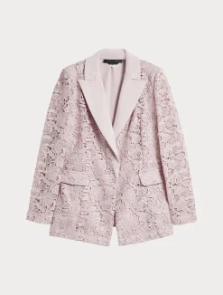 Sale Marina Rinaldi Blazer jacket in laminated macramé PINK