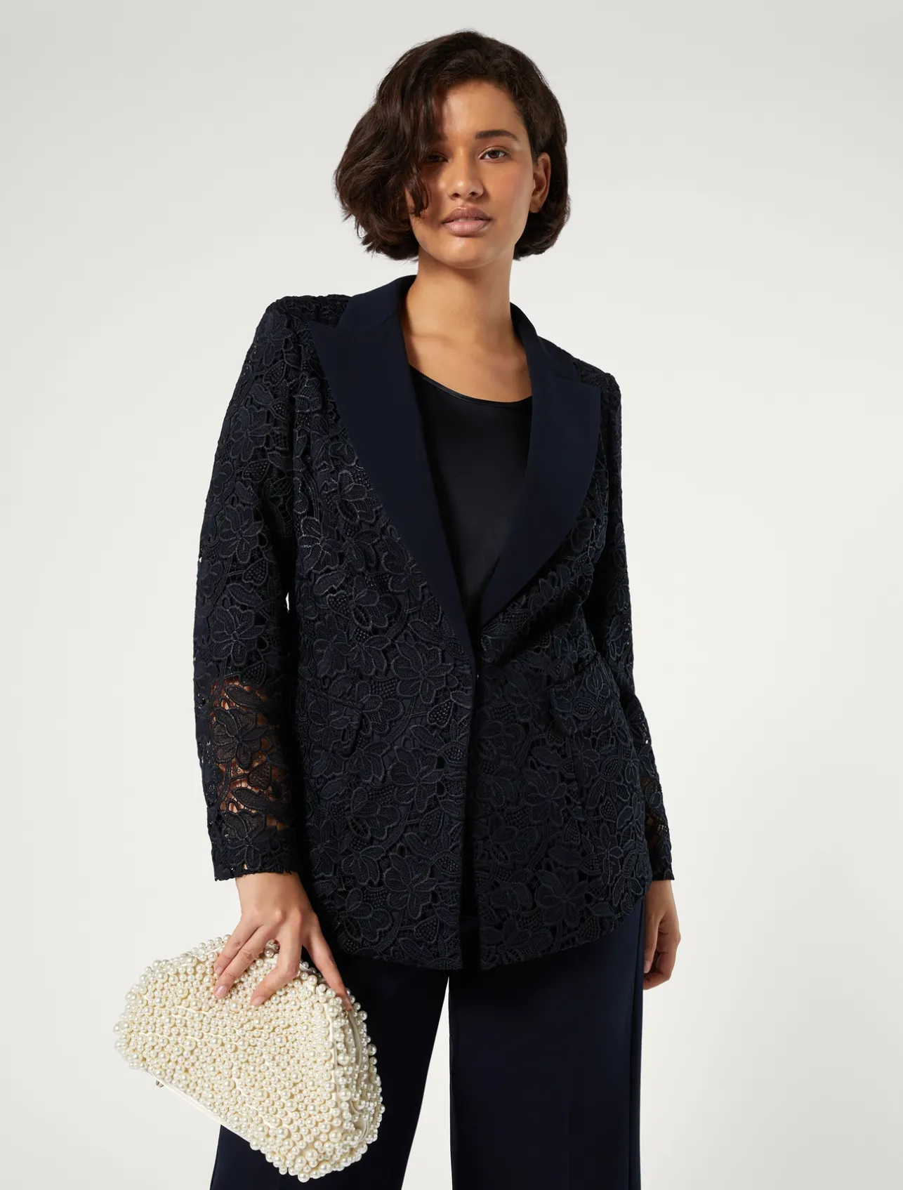 Discount Marina Rinaldi Blazer jacket in laminated macramé MIDNIGHTBLUE