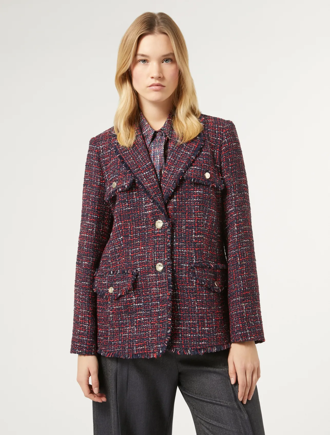 Best Marina Rinaldi Bouclé-effect jacket MIDNIGHTBLUE