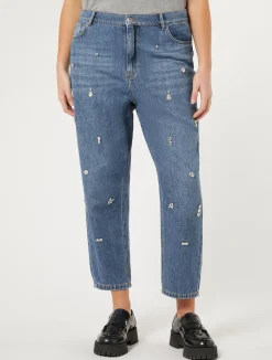 Best Marina Rinaldi Boyfriend jeans in embroidered denim NAVY