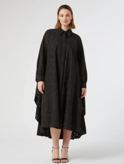 Fashion Marina Rinaldi Broderie anglaise poplin dress BLACK
