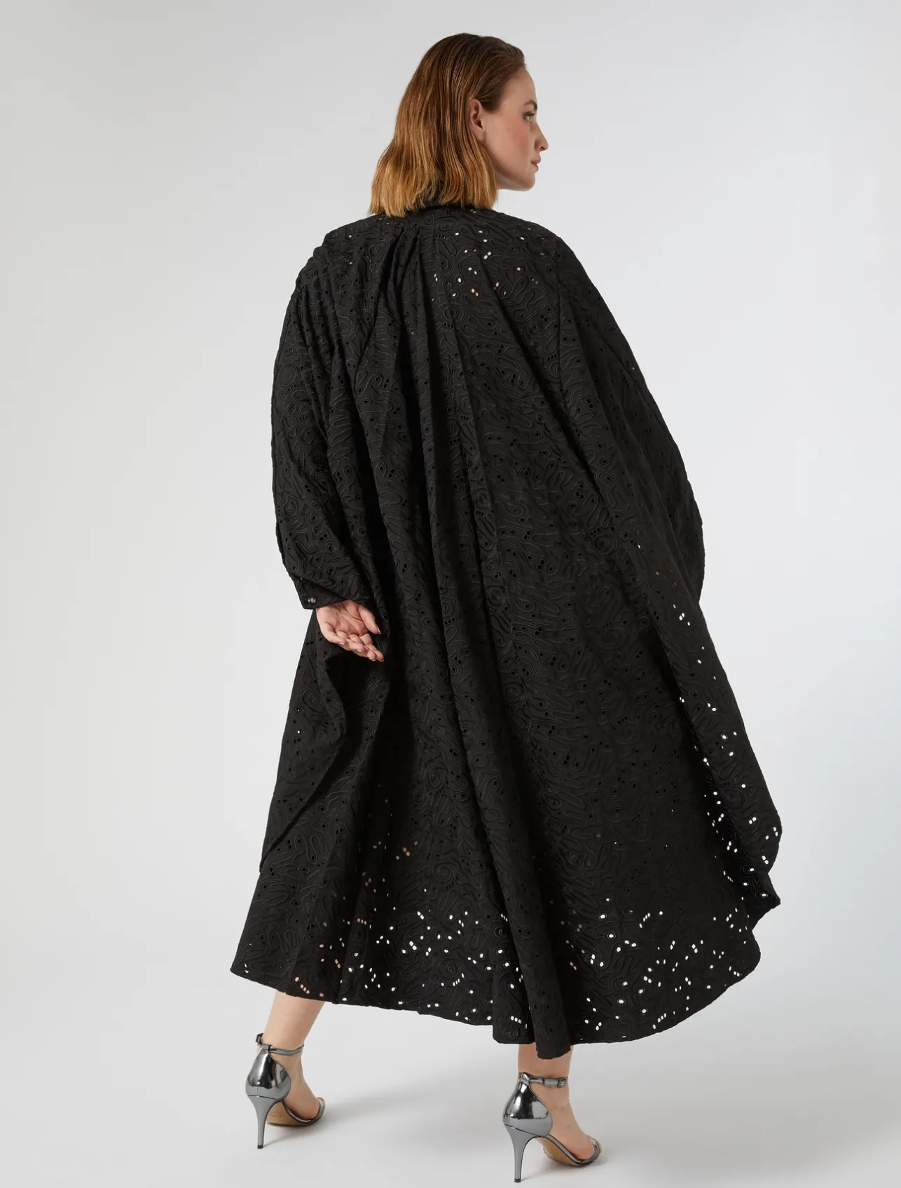 Fashion Marina Rinaldi Broderie anglaise poplin dress BLACK