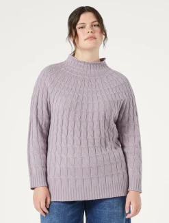 Hot Marina Rinaldi Cable-knit cashmere-blend sweater WISTERIA
