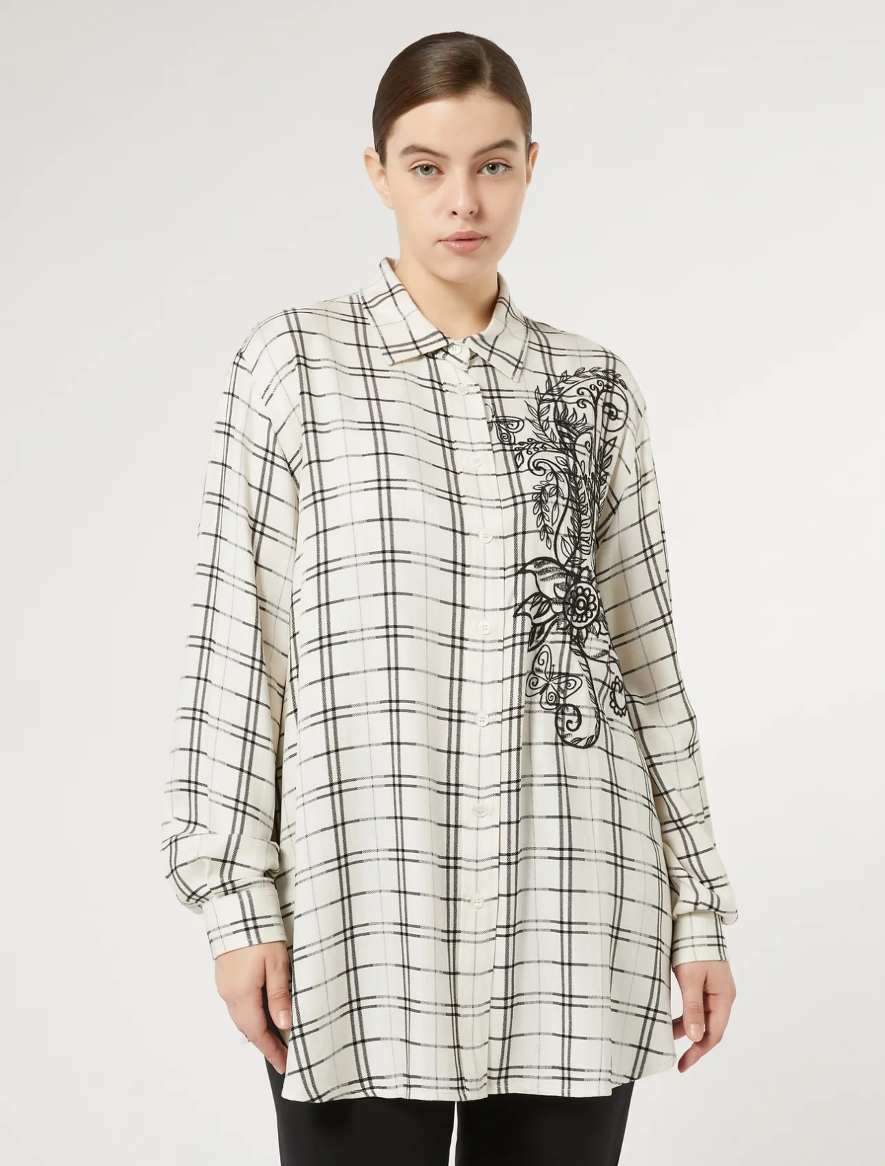 Clearance Marina Rinaldi Checked shirt with embroidery IVORY