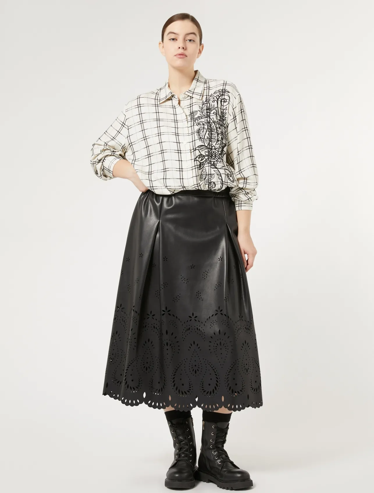 Clearance Marina Rinaldi Checked shirt with embroidery IVORY