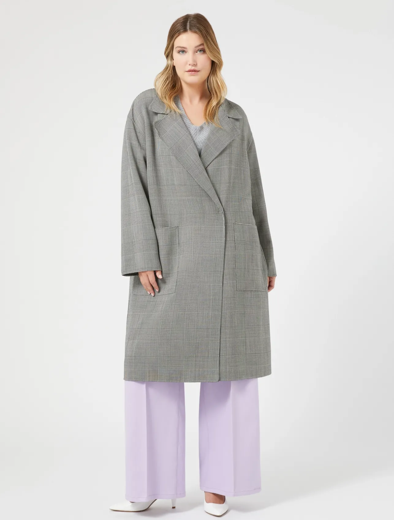 Sale Marina Rinaldi Chequered double-faced wool coat BLACKWHITE