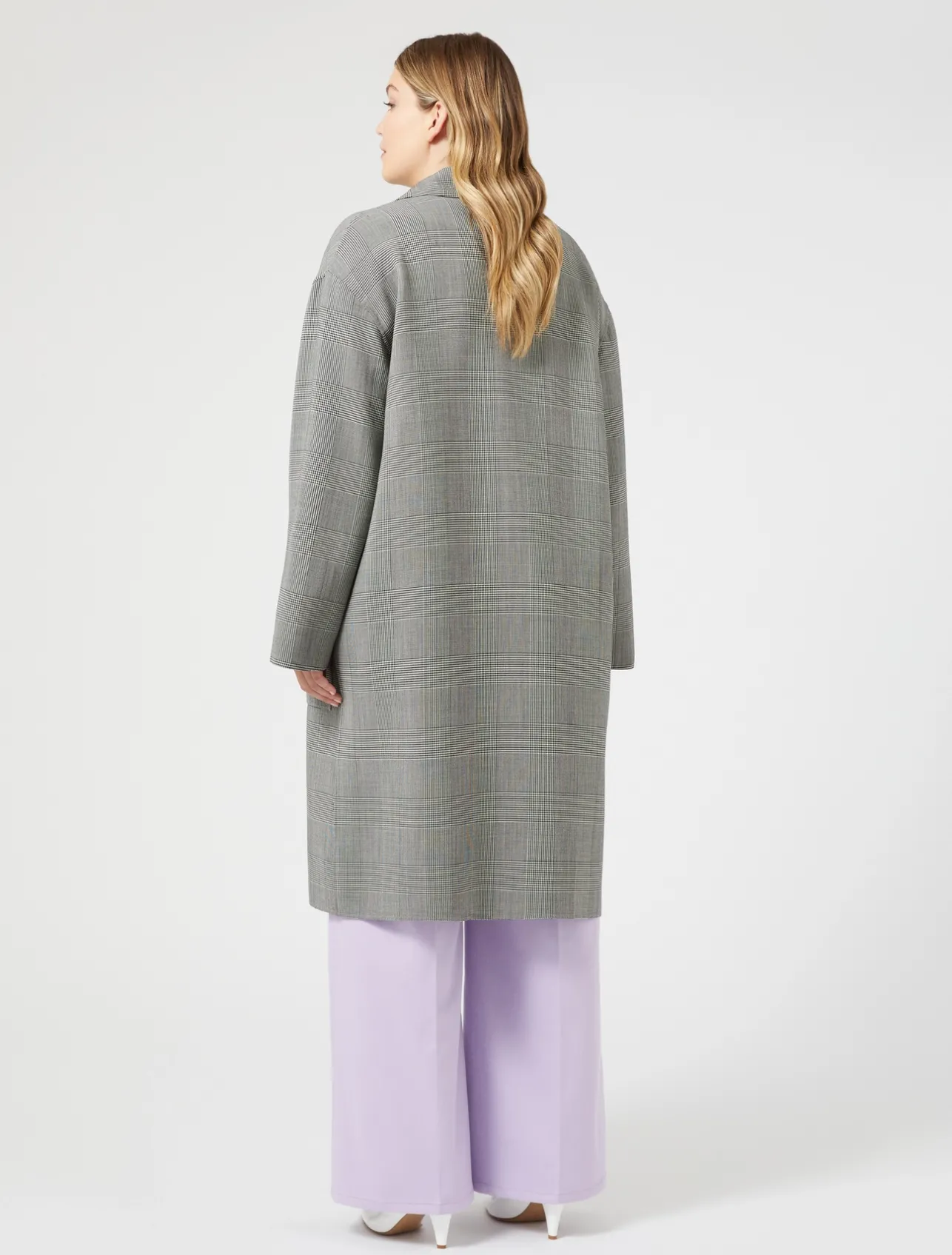 Sale Marina Rinaldi Chequered double-faced wool coat BLACKWHITE