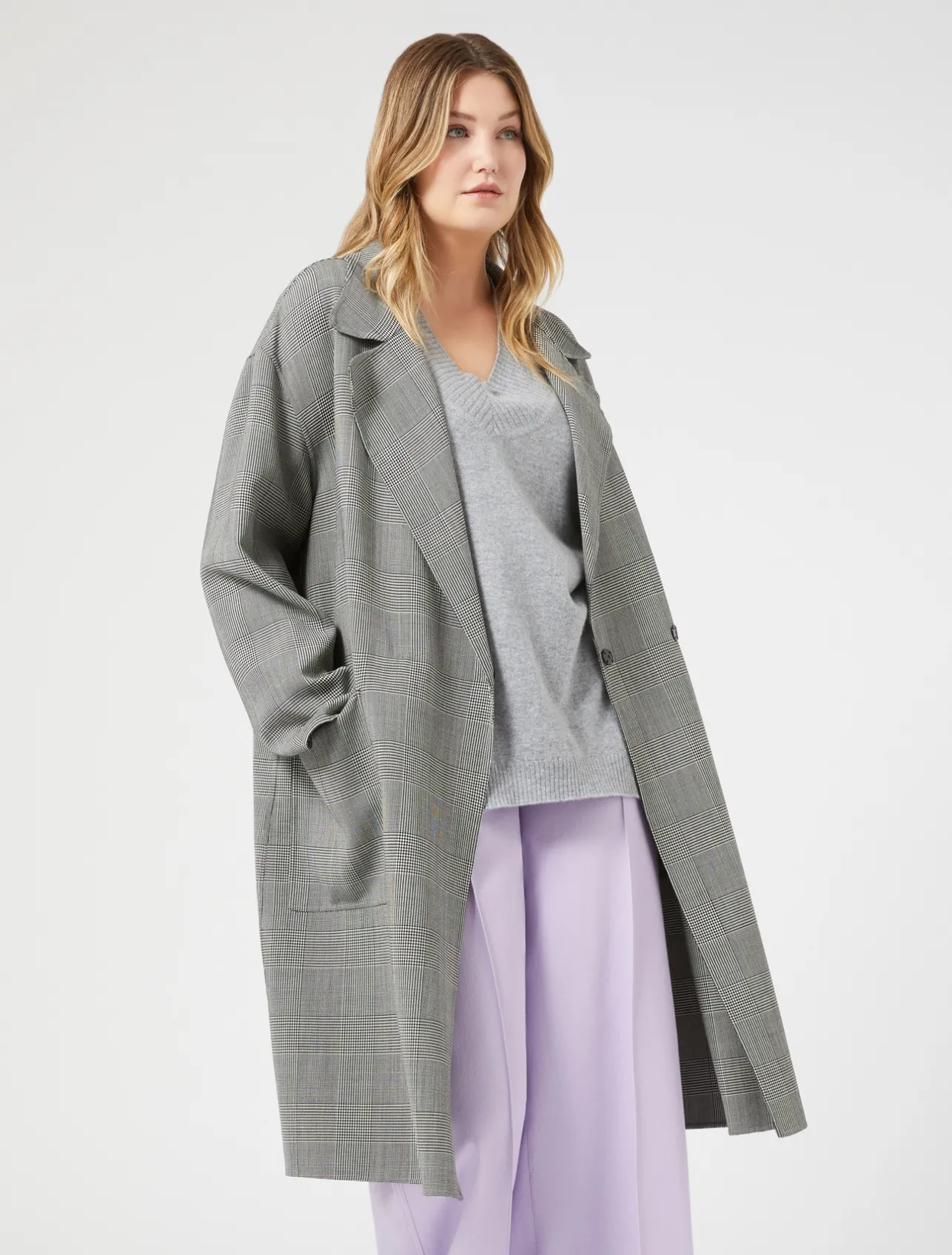 Sale Marina Rinaldi Chequered double-faced wool coat BLACKWHITE