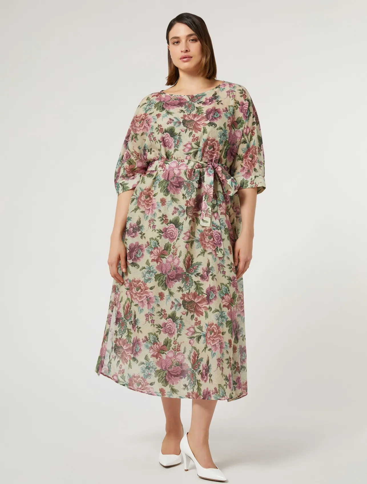 Sale Marina Rinaldi Cotton and silk voile dress PALEYELLOW