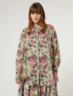 Sale Marina Rinaldi Cotton and silk voile tunic PALEYELLOW