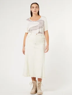 Clearance Marina Rinaldi Cotton bull denim skirt IVORY