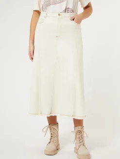 Clearance Marina Rinaldi Cotton bull denim skirt IVORY