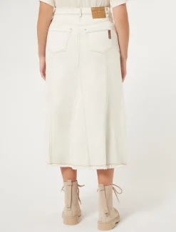 Clearance Marina Rinaldi Cotton bull denim skirt IVORY
