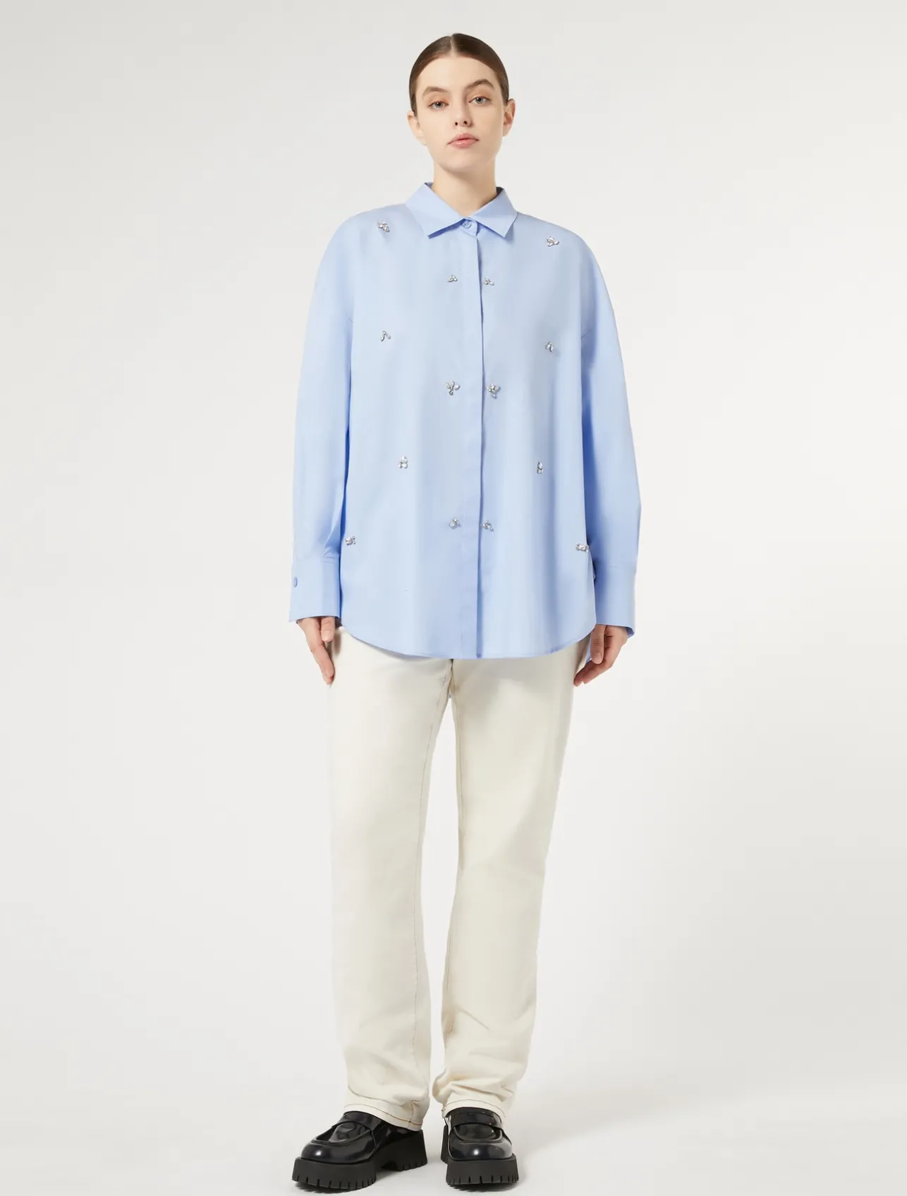 Outlet Marina Rinaldi Cotton bull denim trousers IVORY
