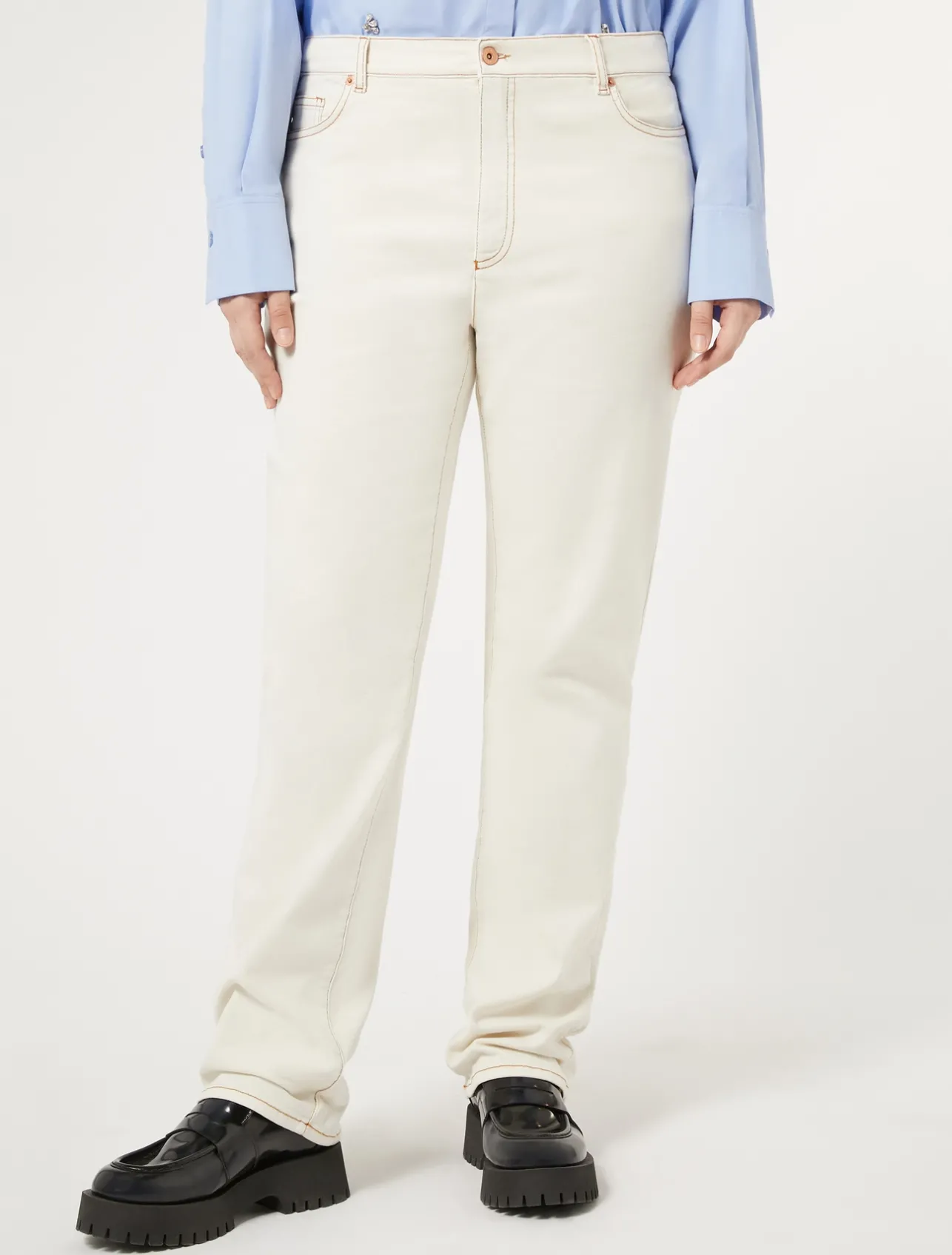 Outlet Marina Rinaldi Cotton bull denim trousers IVORY