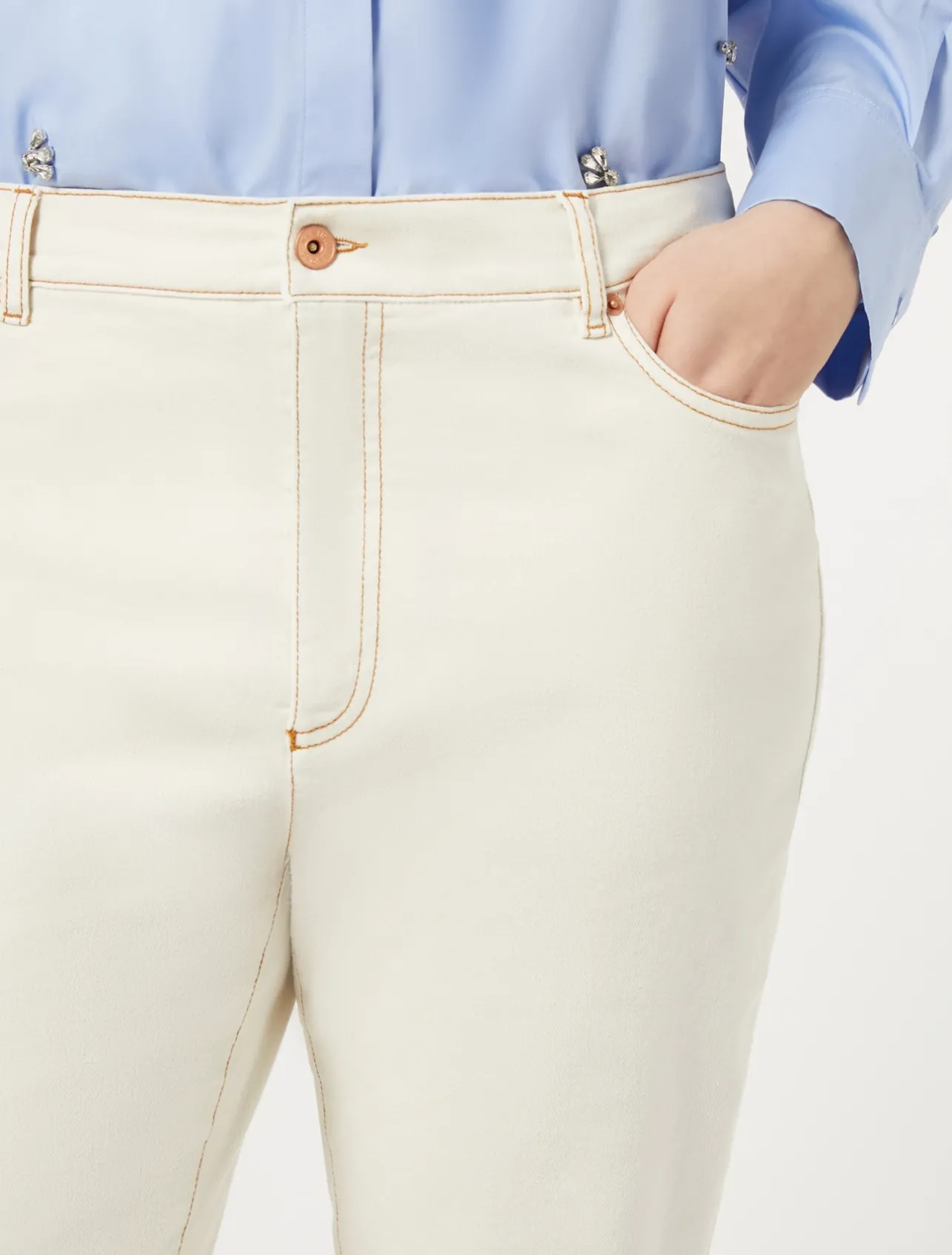 Outlet Marina Rinaldi Cotton bull denim trousers IVORY