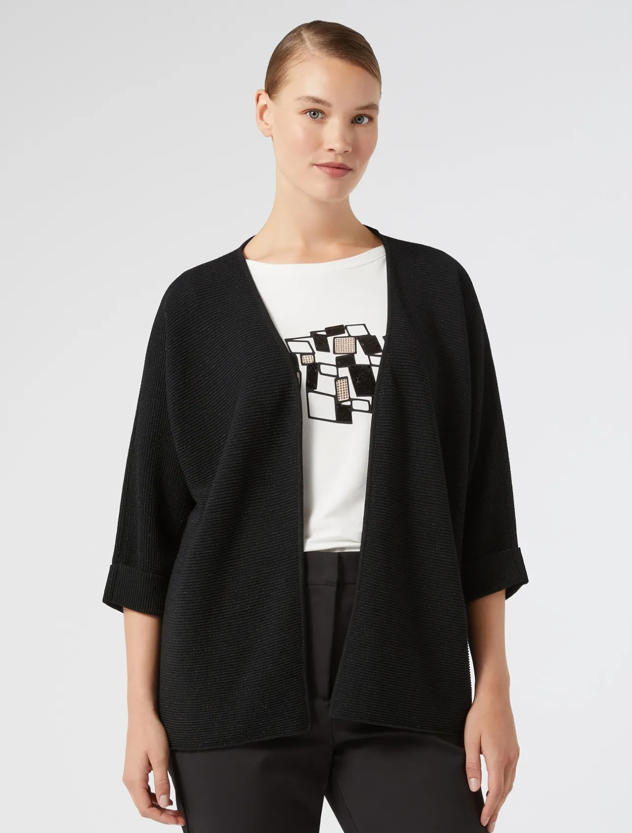 Sale Marina Rinaldi Cotton crepe cardigan BLACK
