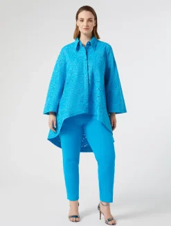 Fashion Marina Rinaldi Cotton-blend canvas trousers TURQUOISE