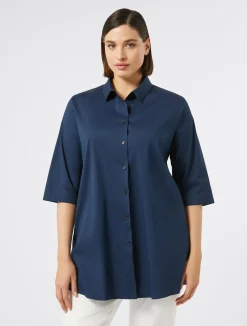 Sale Marina Rinaldi Cotton-blend poplin shirt MIDNIGHTBLUE
