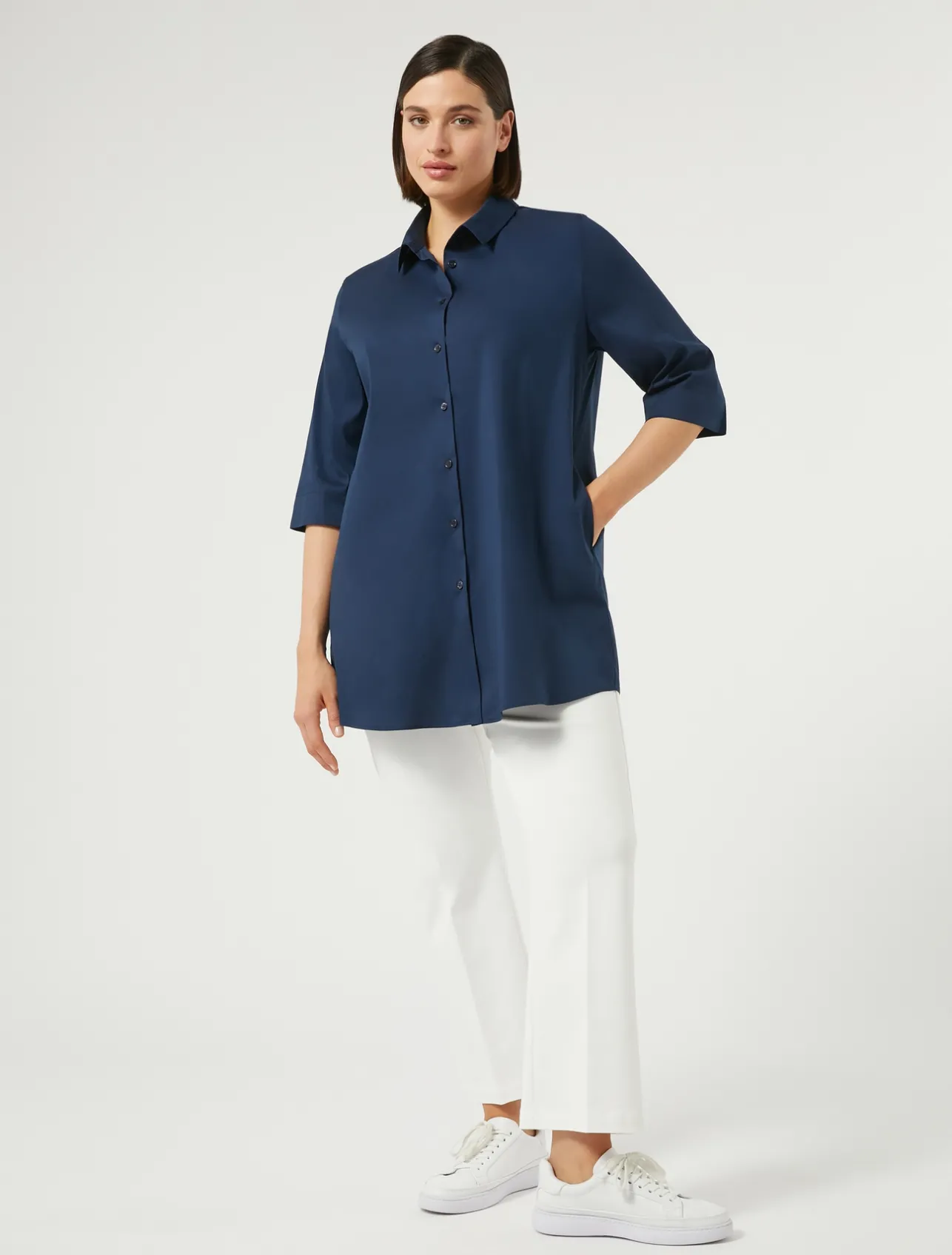 Sale Marina Rinaldi Cotton-blend poplin shirt MIDNIGHTBLUE