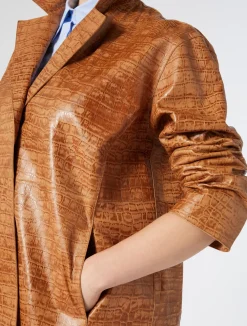 Fashion Marina Rinaldi Crocodile-print Nappa leather duster coat CAMEL