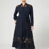 Sale Marina Rinaldi Crêpe shirt dress with embroidery MIDNIGHTBLUE