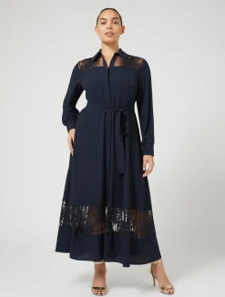 Sale Marina Rinaldi Crêpe shirt dress with embroidery MIDNIGHTBLUE