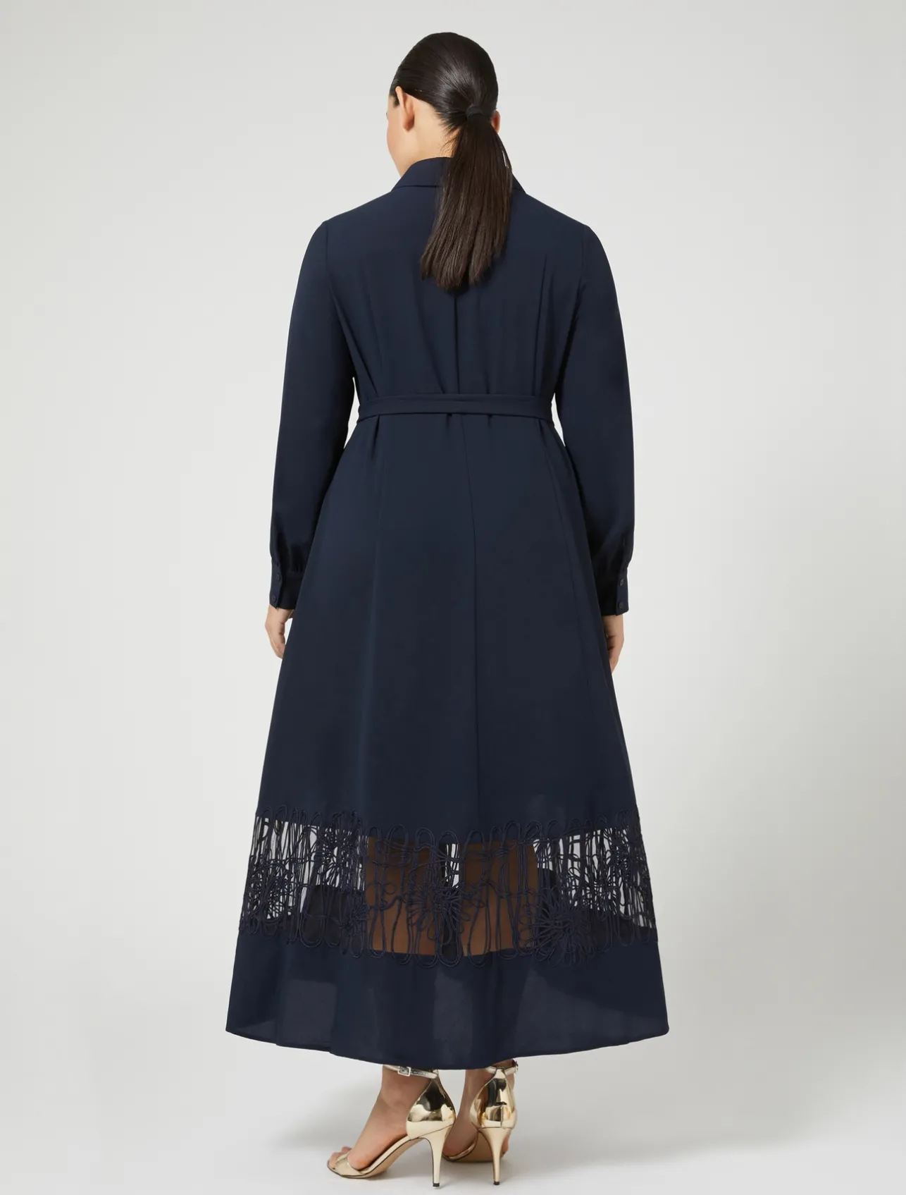 Sale Marina Rinaldi Crêpe shirt dress with embroidery MIDNIGHTBLUE