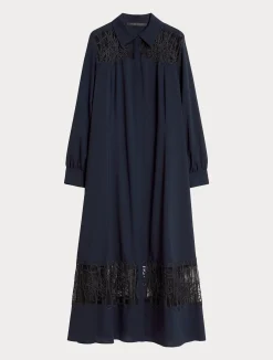 Sale Marina Rinaldi Crêpe shirt dress with embroidery MIDNIGHTBLUE