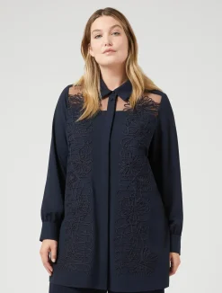Best Marina Rinaldi Crêpe tunic with embroidery MIDNIGHTBLUE
