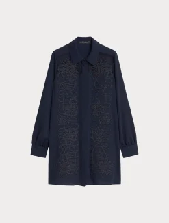 Best Marina Rinaldi Crêpe tunic with embroidery MIDNIGHTBLUE