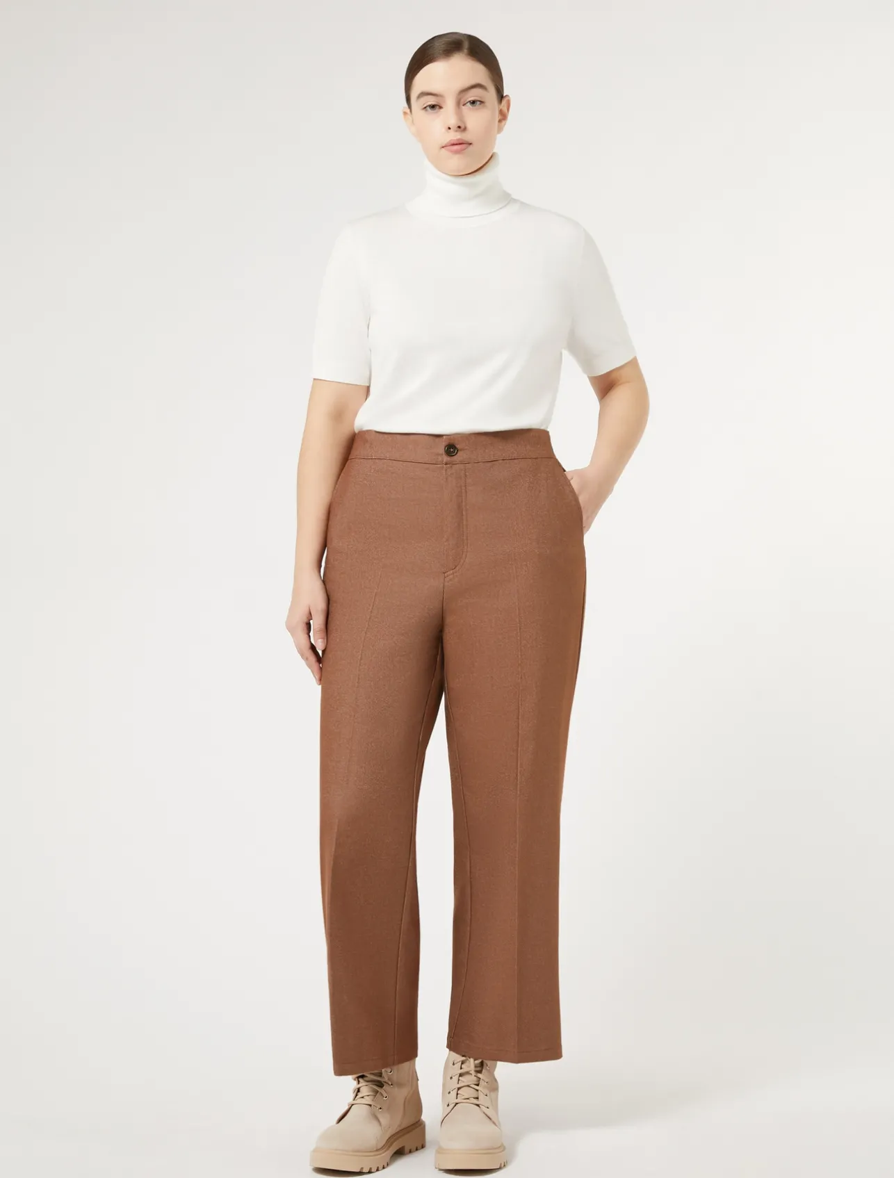Clearance Marina Rinaldi Denim-look cotton trousers BRONZE