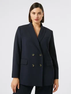 Online Marina Rinaldi Double-breasted cady blazer jacket MIDNIGHTBLUE