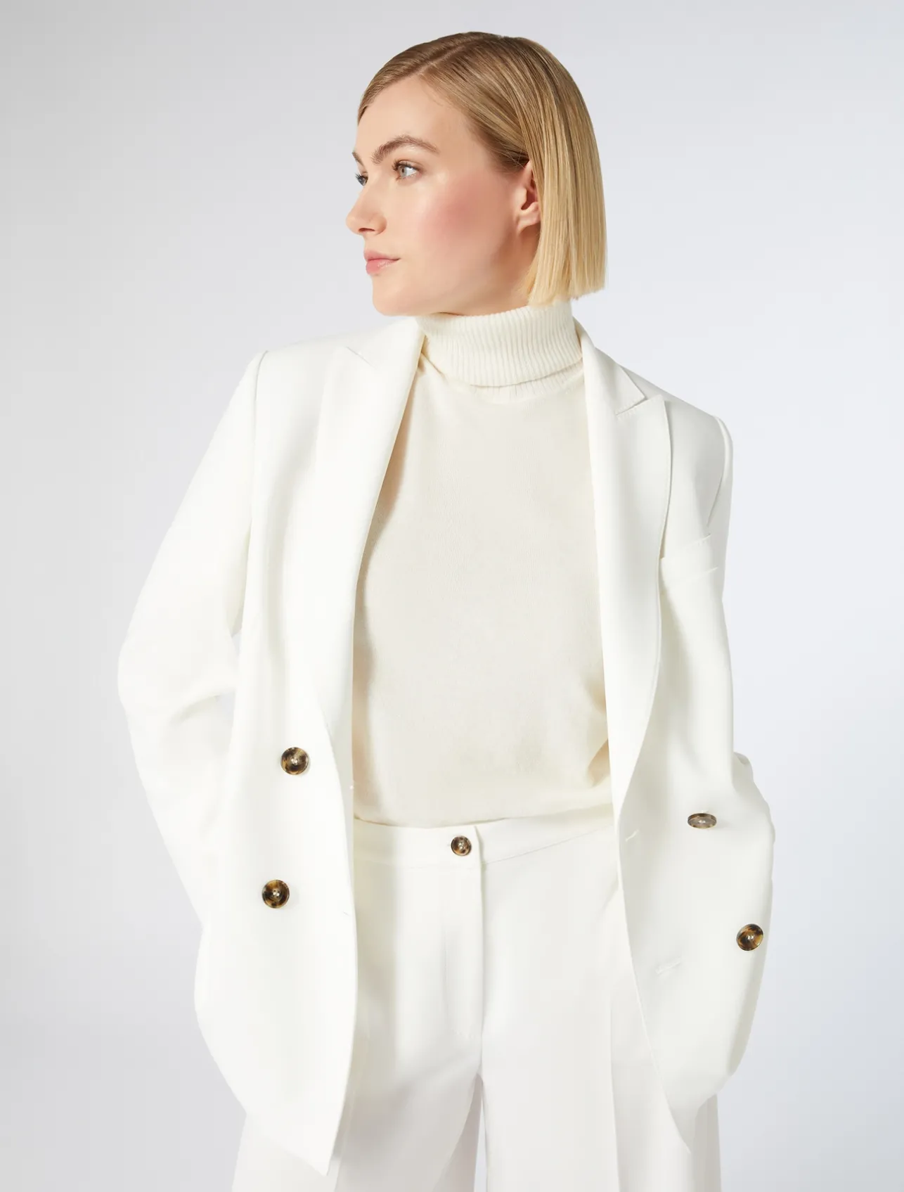 Fashion Marina Rinaldi Double-breasted cady blazer jacket WHITE