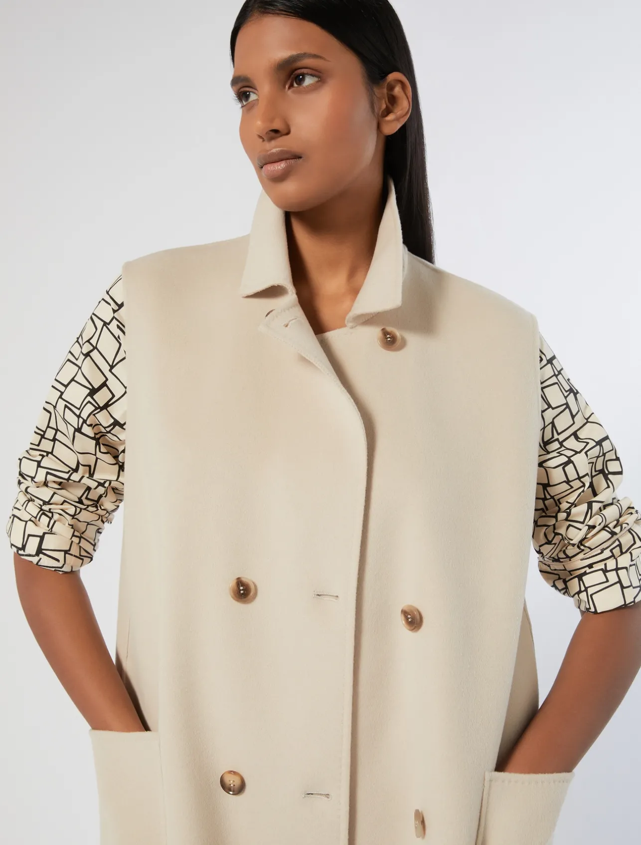 Online Marina Rinaldi Double-faced wool and cashmere gilet BEIGE