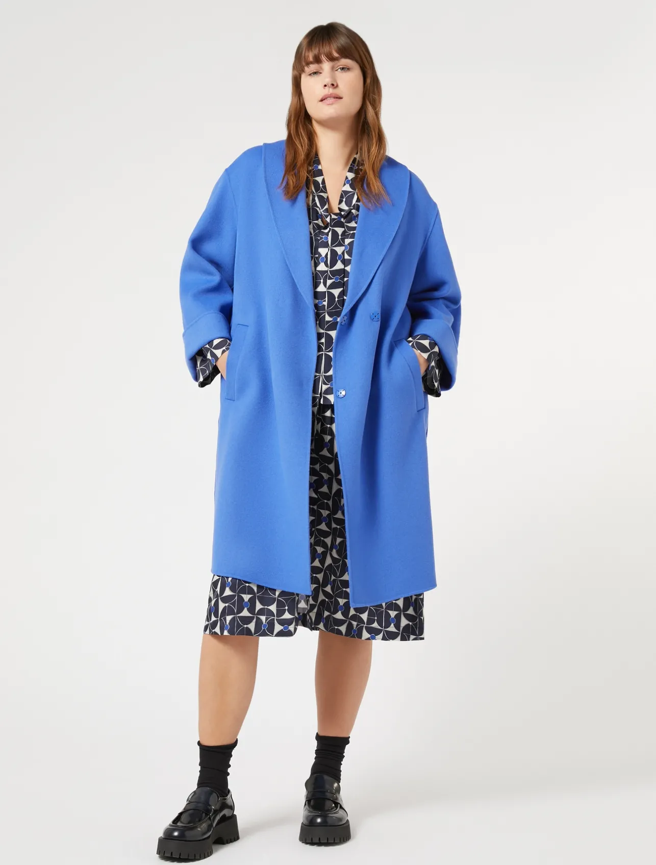 Clearance Marina Rinaldi Double-faced wool and cashmere coat CHINABLUE
