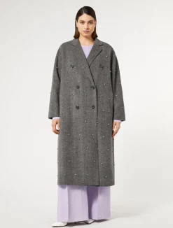 Best Marina Rinaldi Double-faced wool coat with embroidered details WHITEBLACK