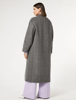 Best Marina Rinaldi Double-faced wool coat with embroidered details WHITEBLACK