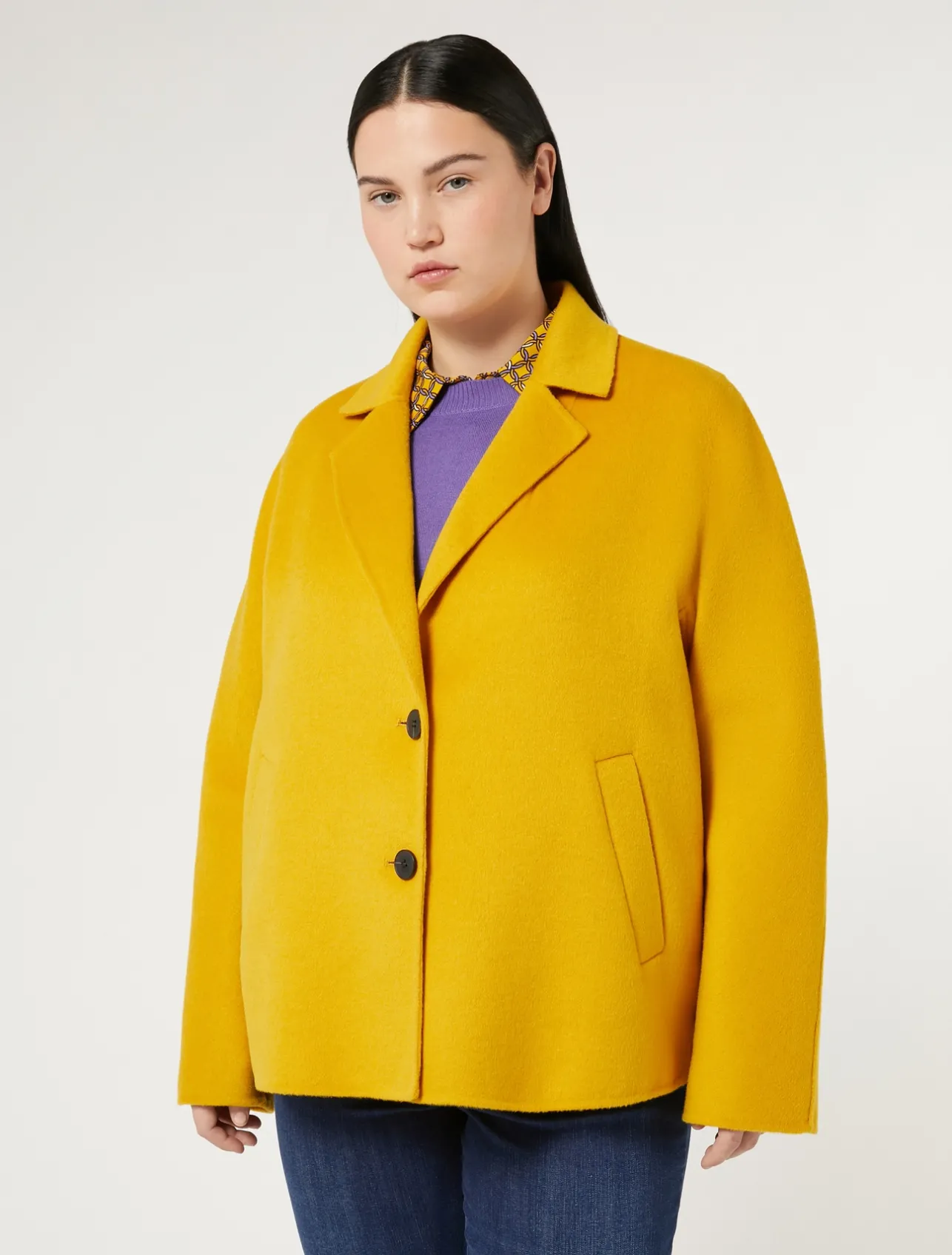 Fashion Marina Rinaldi Double-faced wool pea coat MUSTARD