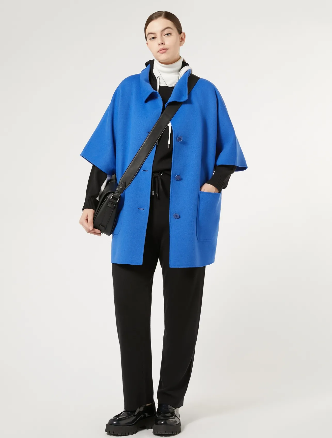 Fashion Marina Rinaldi Double-faced wool-blend cape NAVY