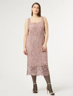 Sale Marina Rinaldi Dress with macramé embroidery POWDER
