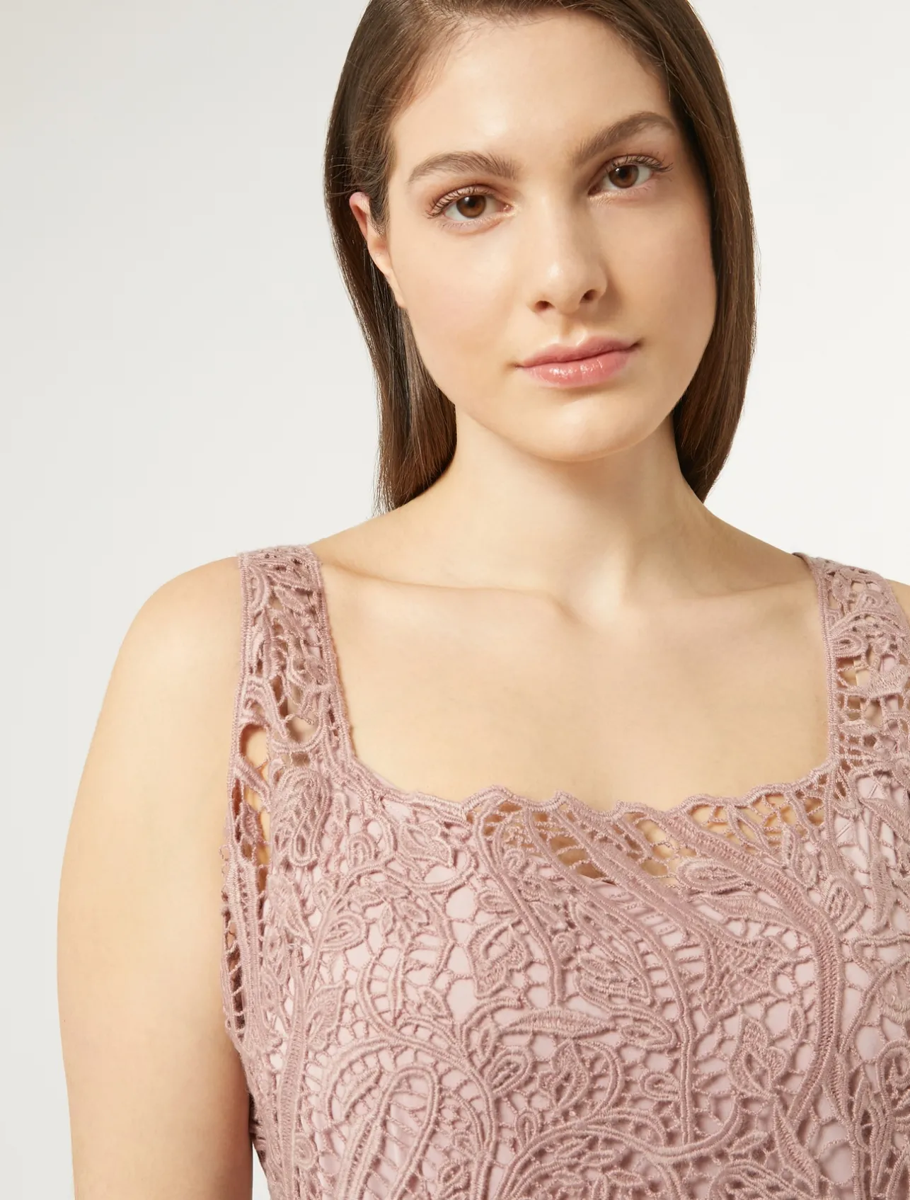 Sale Marina Rinaldi Dress with macramé embroidery POWDER