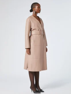 Clearance Marina Rinaldi Duster coat in nappa leather and jersey BROWNNUDE