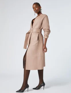 Clearance Marina Rinaldi Duster coat in nappa leather and jersey BROWNNUDE