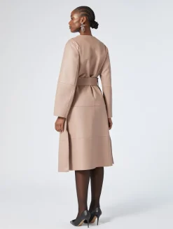 Clearance Marina Rinaldi Duster coat in nappa leather and jersey BROWNNUDE