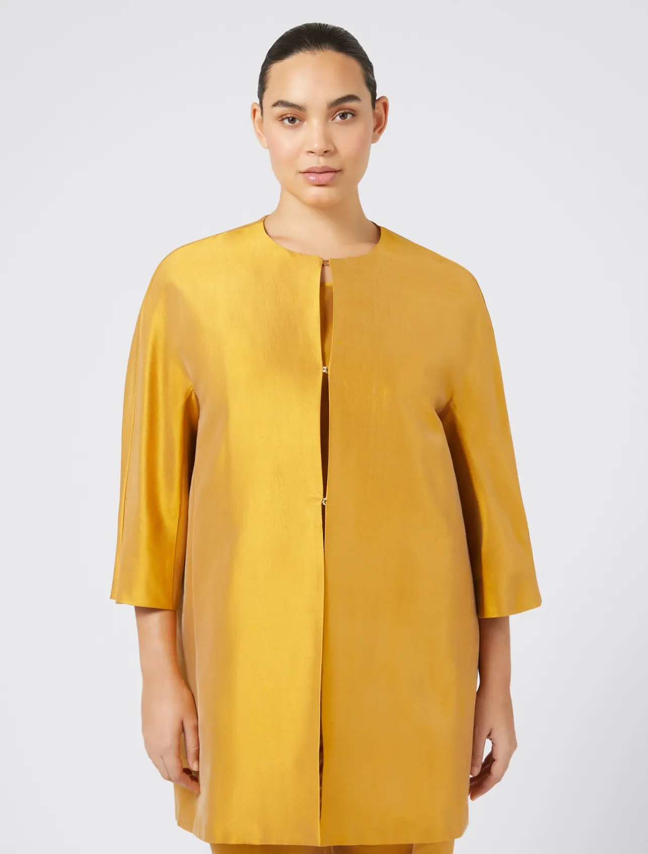Outlet Marina Rinaldi Duster coat in silk shantung GOLD