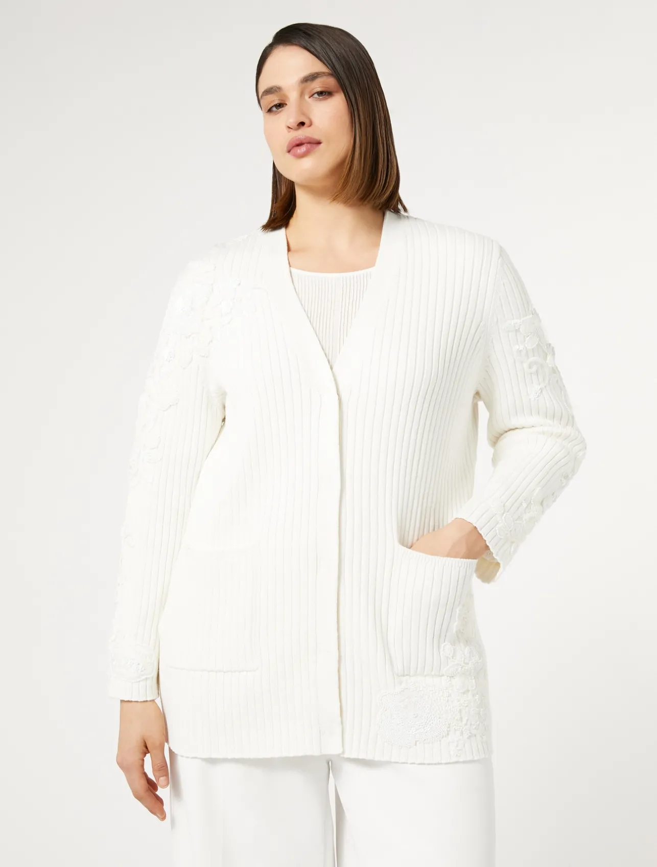 Clearance Marina Rinaldi Embroidered cotton cardigan OPTICALWHITE